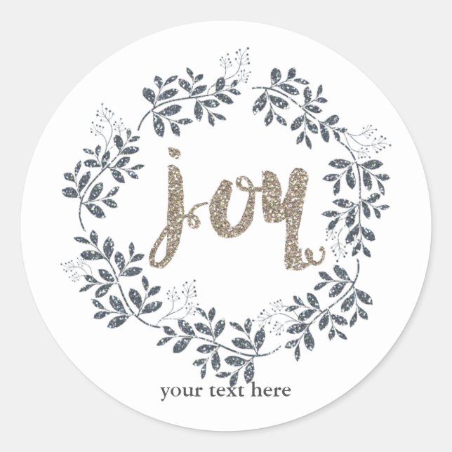 JOY Leaf Wreath Rustic Holiday Silver Gold Sticker (Devant)
