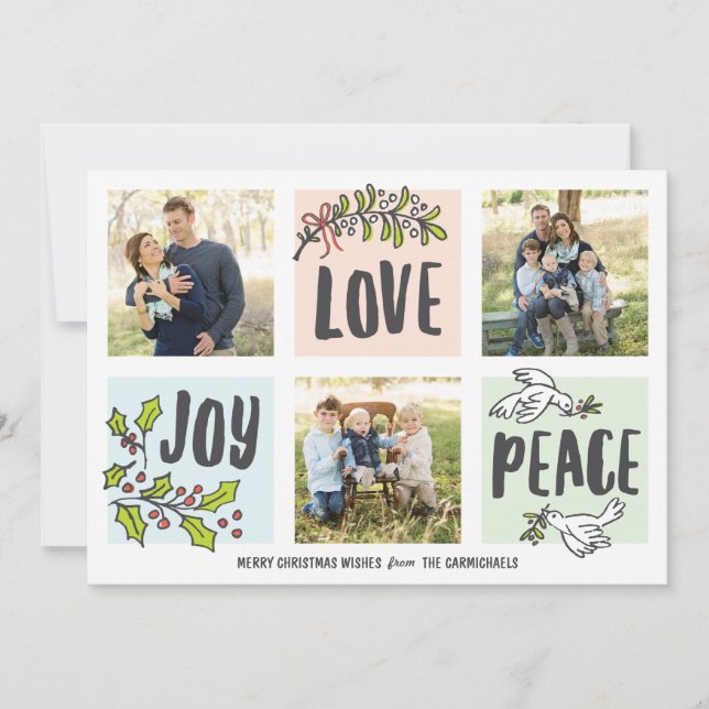 Joy Love and Peace Trois photos Carte de vacances (Devant)