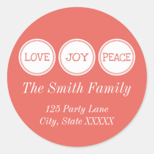 Joy Love Peace Sticker d'adresse ronde