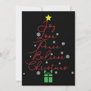 Joy Peace Love Believe Star Red Christmas Card