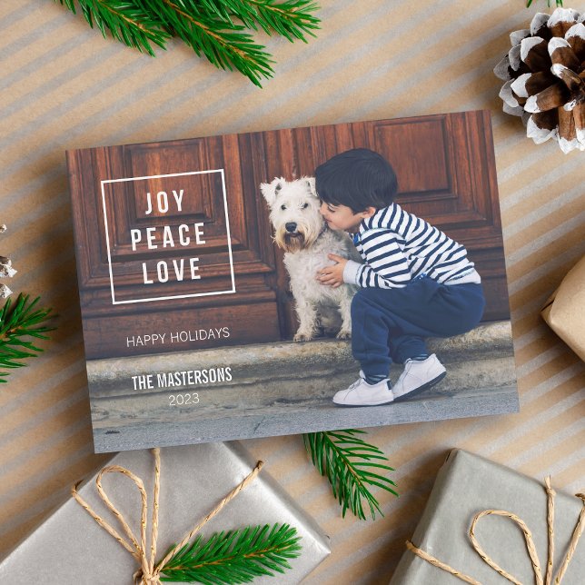 Joy Peace Love | Carte photo de vacances moderne (Créateur téléchargé)