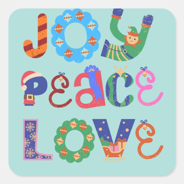 Joy, peace, love custom square sticker (Devant)