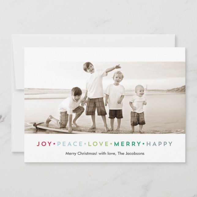 Joy Peace Love Joyeux Carte photo de vacances (Devant)