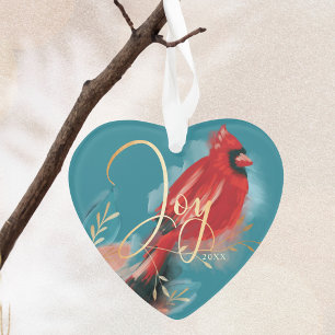 Joy Red Cardinal Watercolor Photo Oiseau de Noël