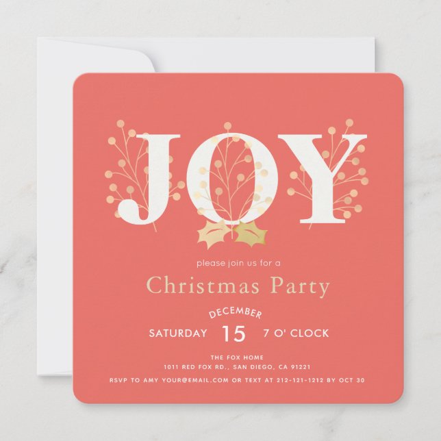 JOY Red Christmas Fête Invitation (Devant)