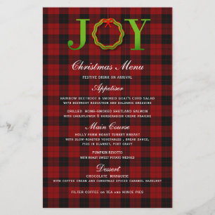 JOY TARTAN CHRISTMAS WREATH MENU NOËL