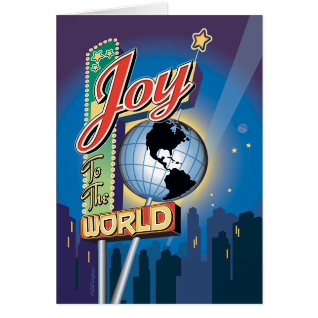 Joy To The World Neon Sign Retro Christmas Card (Devant)