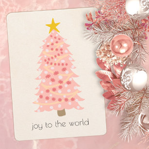 Joy To The World Pink Tree Ajouter Nom Carte Flat 