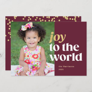 Joy to the World Red & Gold Holiday Carte photo