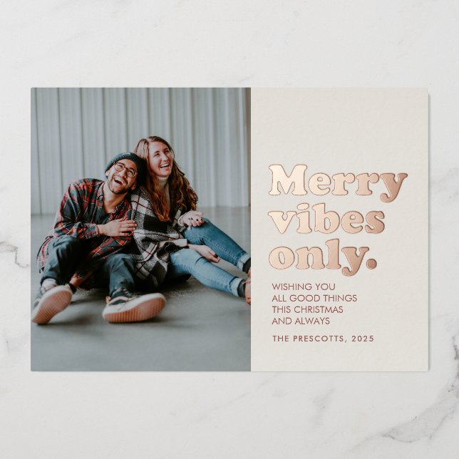 Joy vibes seulement rétro Christmas Foil Carte de  (Recto)