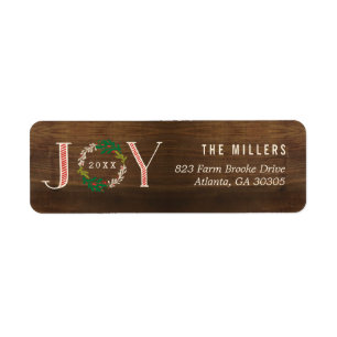 Joy Wreath Holiday Retour Adresse Étiquettes