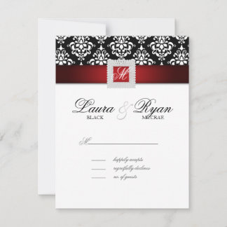 Joyau de la carte de réponse Mariage RSVP Noir Rou