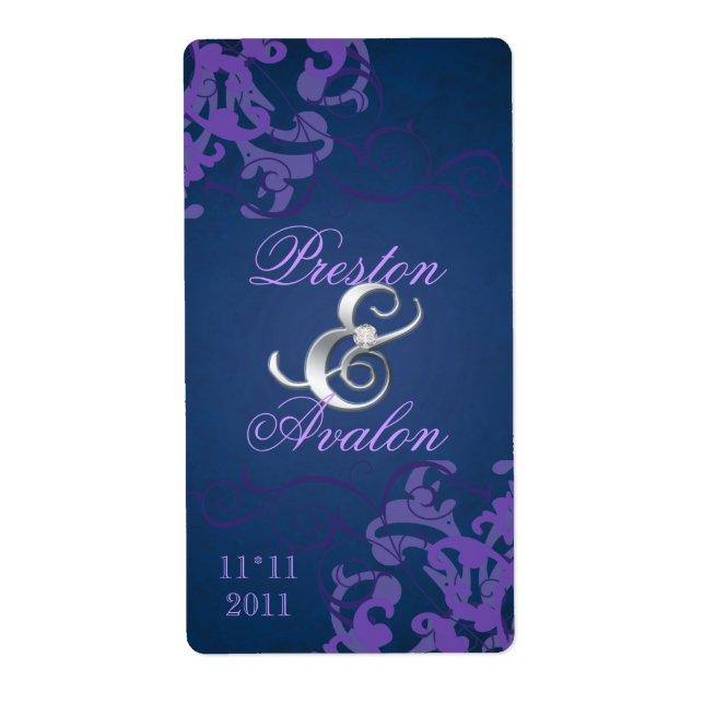 Joyau en argent violet Mariage Étiquette à vin (Devant)