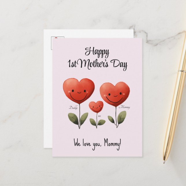 Joyeuse 1ère fête des Mères, Carte de Papa et Bébé (Devant/Arrière en situation)