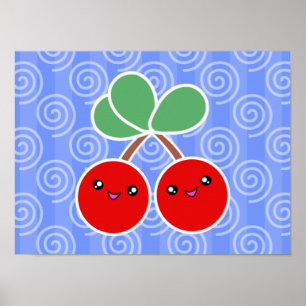 Joyeuse affiche de Kawaii de cerises