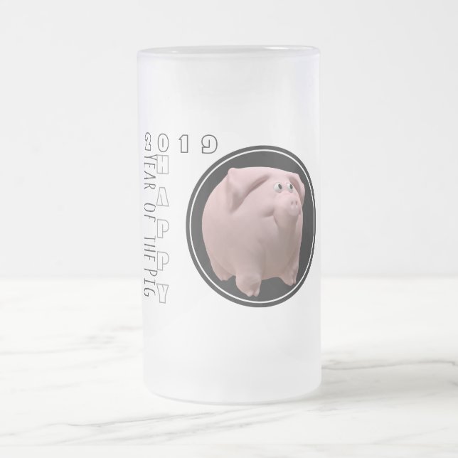 Joyeuse année PIg 2019 3D en verre dépoli Mug 2 (Centre)