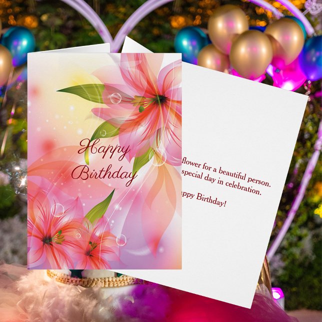 Joyeuse carte Anniversaire rose Floral 5x7 (Happy Birthday Day Pink Floral 5x7 Card)