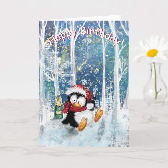 Joyeuse carte bébé d'anniversaire Happy Penguin (Petite plante)