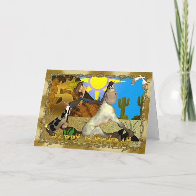 Joyeuse carte Cowboy 5e anniversaire (Devant)