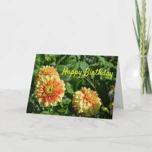 Joyeuse carte d'anniversaire avec dahlias jaunes