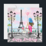 Joyeuse carte d'anniversaire femme avec ballon ros<br><div class="desc">Joyeux Anniversaire - Jolie Femme et Ballons Coeur Rose - I Love Paris - Tour Eiffel Dessin romantique - Choisissez / Ajoutez votre texte / Police / Couleur unique - Faites votre cadeau spécial - Redimensionnez et déplacez ou ajoutez des éléments - Image / texte avec outil de personnalisation !...</div>