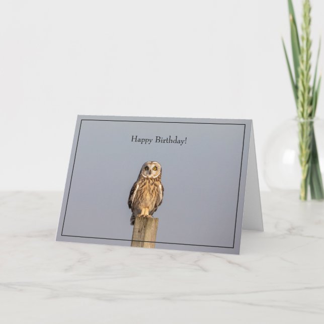 Joyeuse carte d'anniversaire hibou à oreilles cour (Devant)