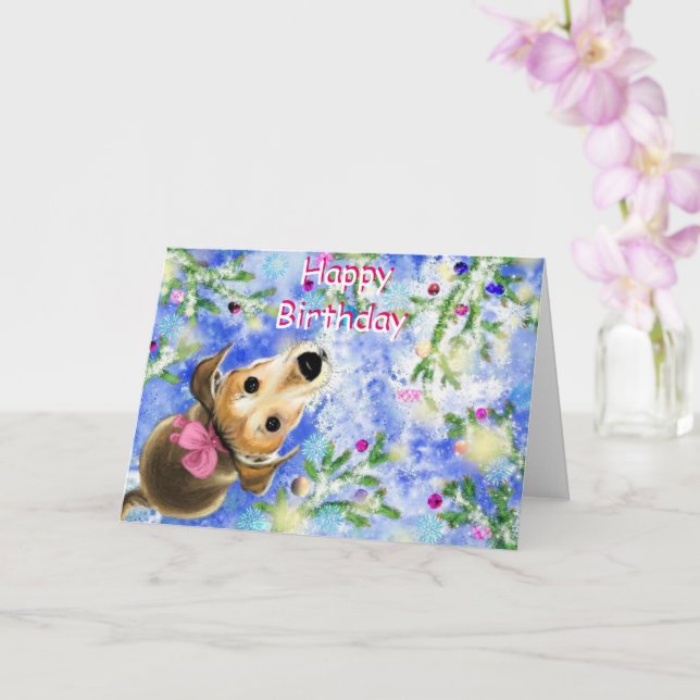Joyeuse carte d'anniversaire mignonne chien animal (Orchidée)