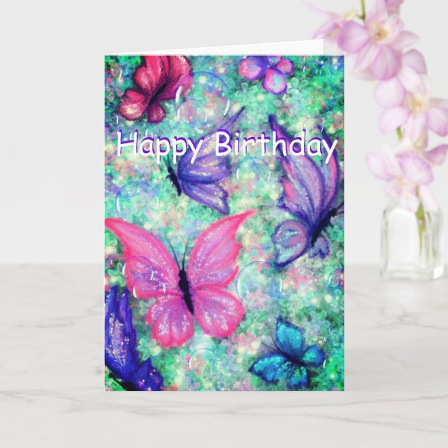 Joyeuse carte d'anniversaire Papillons colorés vol (Orchidée)