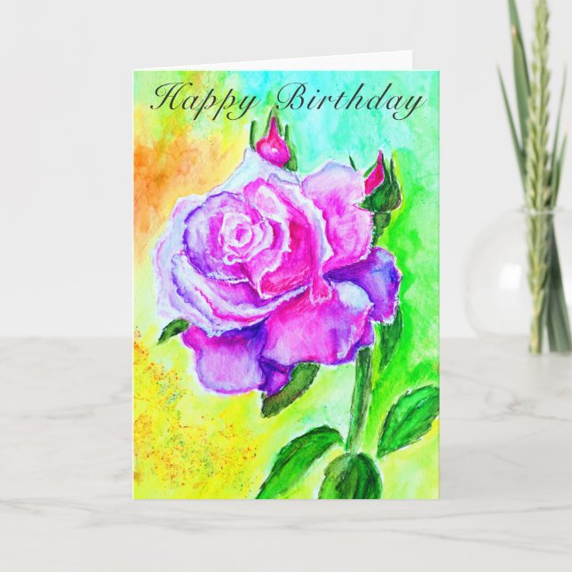 Joyeuse carte d'anniversaire rose rose peinture (Devant)