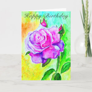 Joyeuse carte d'anniversaire rose rose peinture