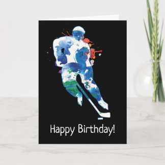 Joyeuse carte d'aquarelle du joueur de hockey d'an
