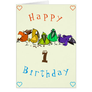 Joyeuse carte de bébé d'anniversaire Oiseaux color