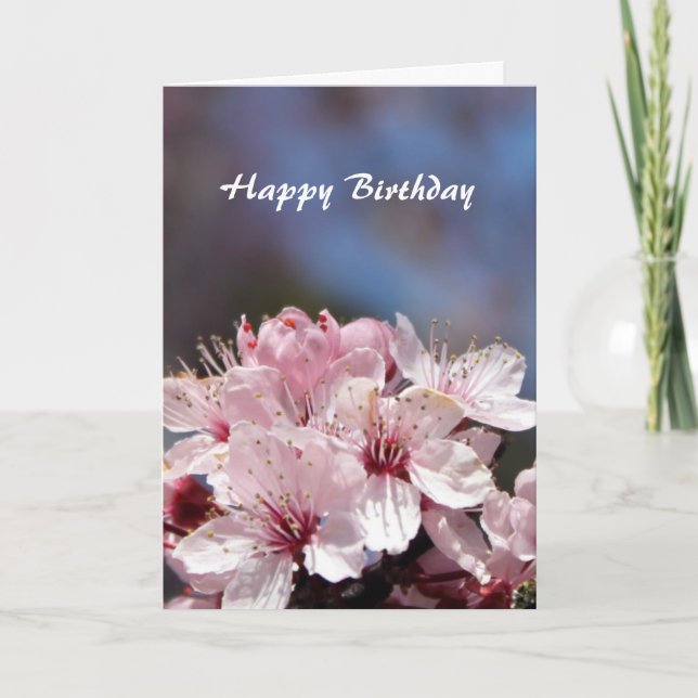 Joyeuse carte de fleurs de cerise rose anniversair (Devant)
