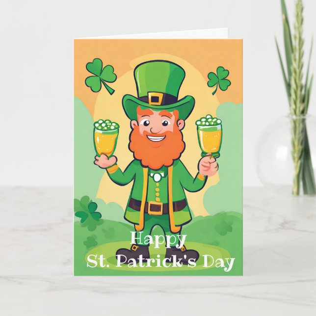 Joyeuse carte de la Saint-Patrick avec lutin joueu (Devant)
