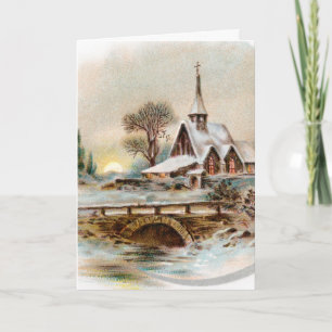 Joyeuse carte de Noël avec église Vintage en hiver