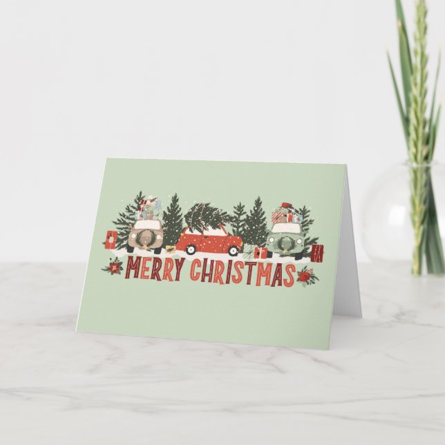 Joyeuse carte de Noël avec voitures et arbres mill (Devant)