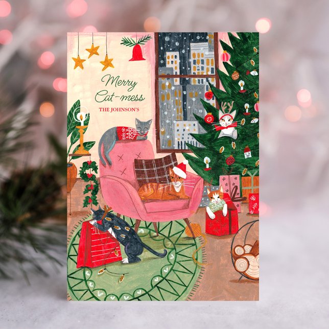 Joyeuse carte de Noël des chats (Christmas Cats Merry Cat-mess Holiday Card)