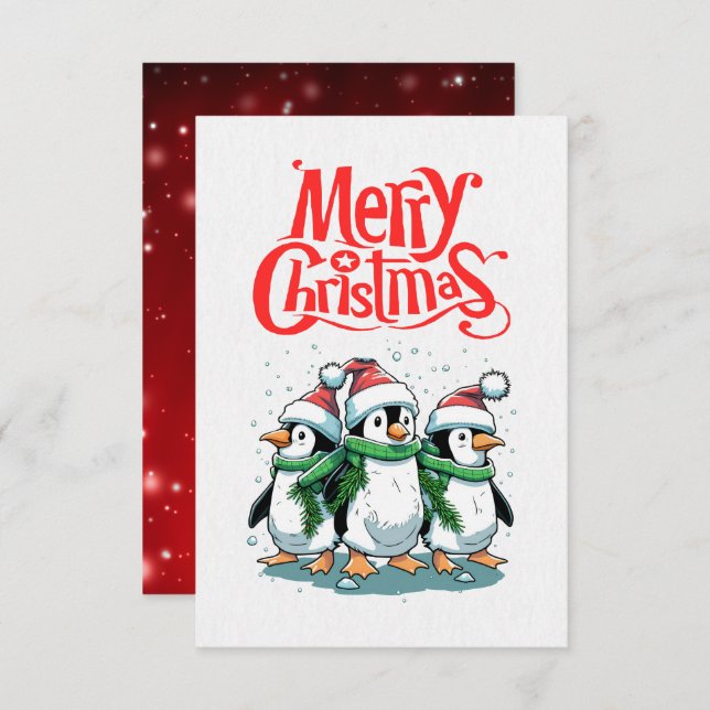 Joyeuse carte de Noël Pingouin (Devant / Derrière)