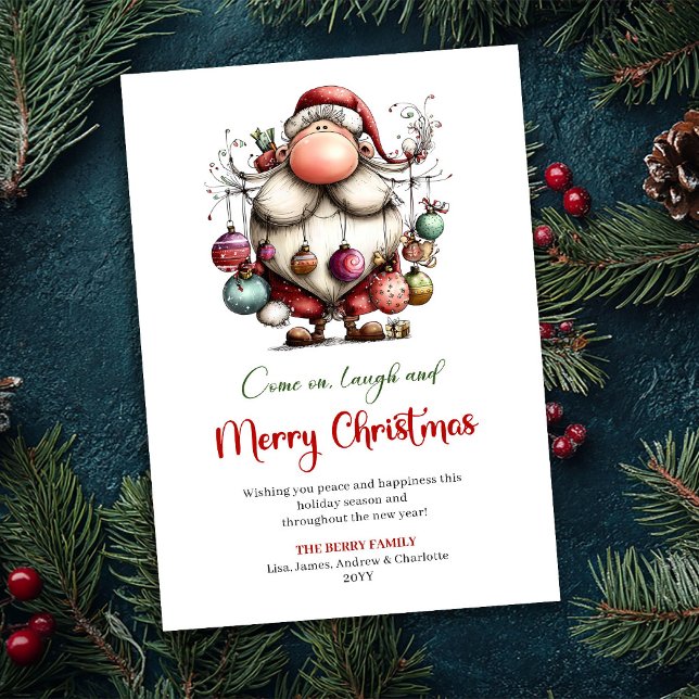 Joyeuse Carte de Noël Rouge Vert Classique du Père (Jolly Funny Santa Classic Red Green Christmas Card)