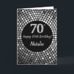 Joyeuse carte de Parties scintillant noir et argen<br><div class="desc">Happy 70th Birthday Black and Silver Glitter Card with personalized name For further customization,  please click the "Customize it" button and use our design tool to modify this template.</div>