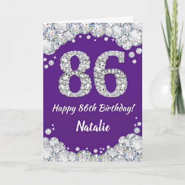 Joyeuse carte de Parties scintillant violet et arg (Devant)