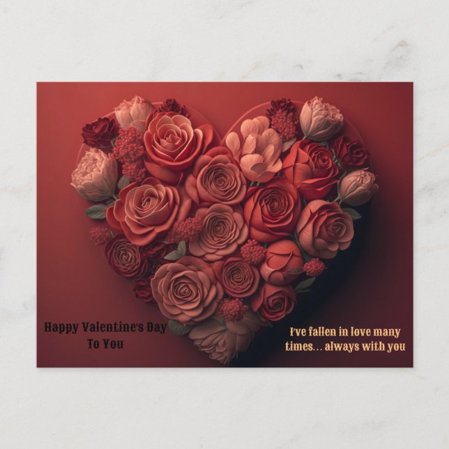 Joyeuse carte de Saint-Valentin avec rose et cœur  (Devant)