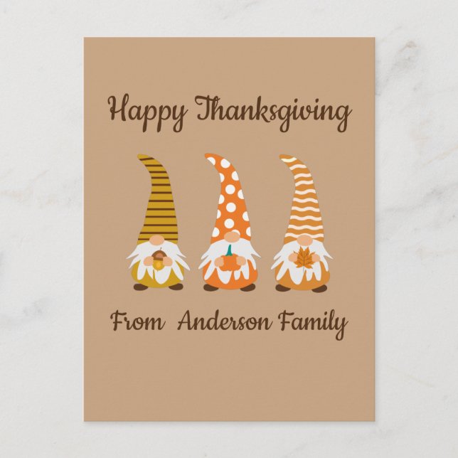 Joyeuse carte de Thanksgiving drôle avec des gnome (Devant)