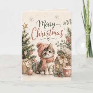 Joyeuse Carte de Vœux de Noël avec un Petit Chat M