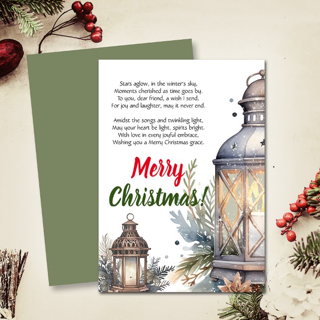 Joyeuse carte de voeux Poem Lantern Noël (Elevate your upcoming event with this cozy Christmas invitation and heartwarming poem!)