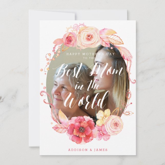 Joyeuse Carte Florale Fête Des Mères Avec Photo (Devant)