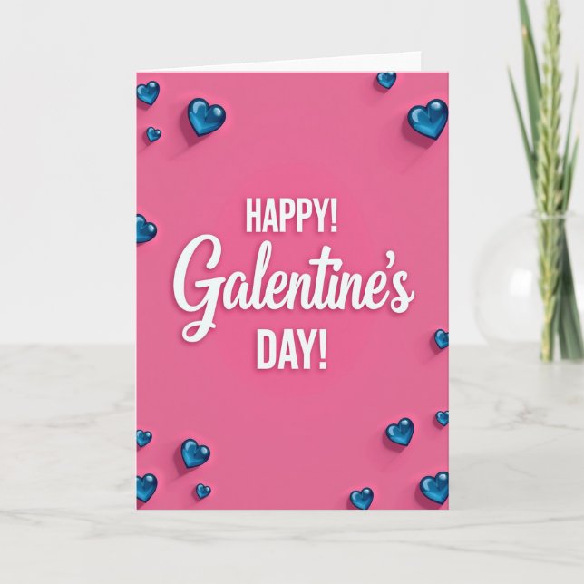 Joyeuse carte Galentines Day coeurs bleus (Devant)