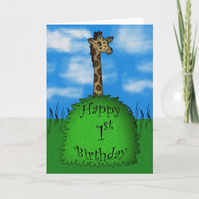 Joyeuse carte Giraffe 1er Anniversaire, mignonne (Devant)