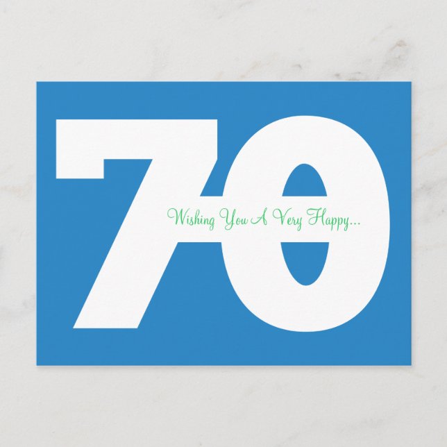 Joyeuse carte postale 70e anniversaire - en bleu (Devant)