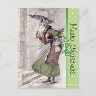 Joyeuse carte postale de Noël avec Vintage dame en